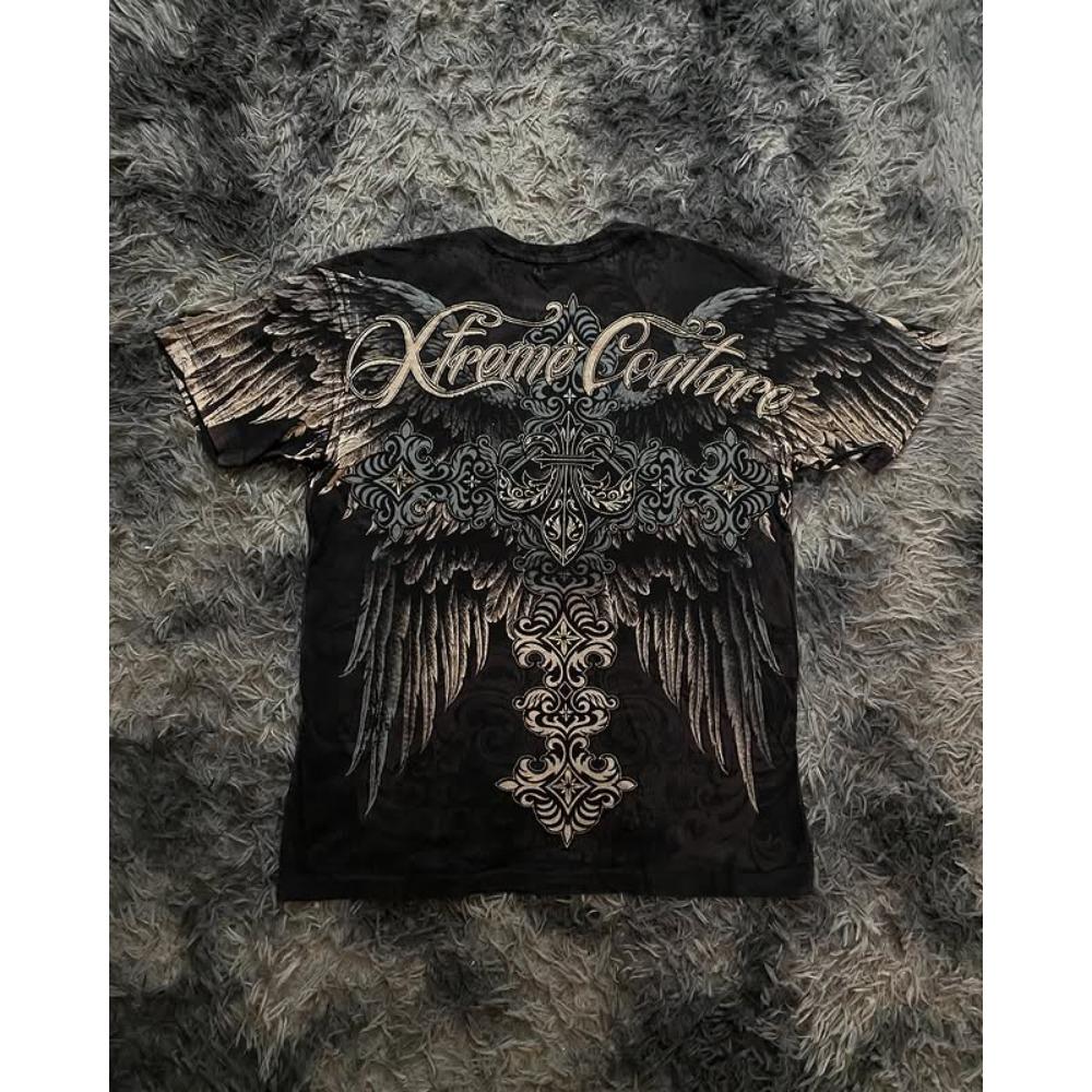 Retro Angel Wing Men Short Sleeves Harajuku High Street American Fashion T-shirt Man Women Summer Tops