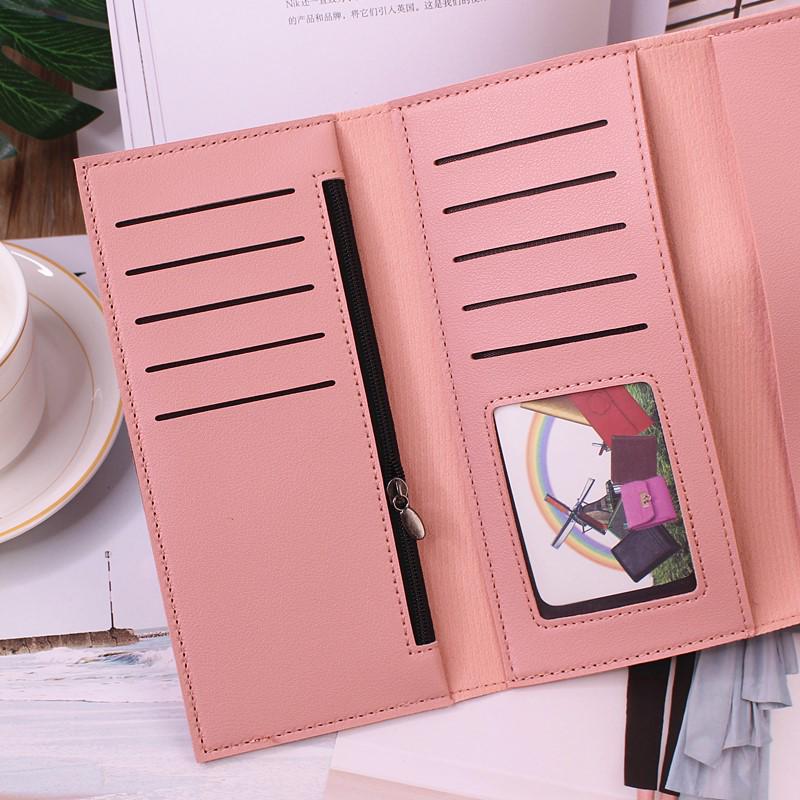 Women's Korean Style Long Tri-Fold Wallet with Coin Pocket and Snap Closure