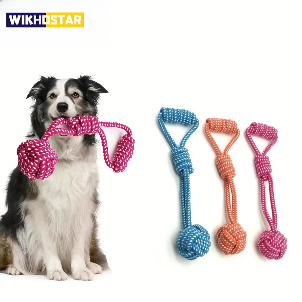 1pc Durable Dog Rope Toy with Ball - All-Breed Chew and Tug Plaything Random Color Selection