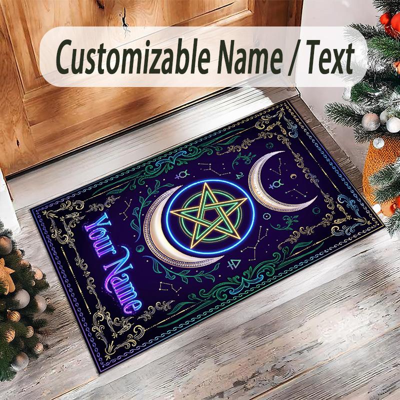 Witchcraft Theme Crystal Velvet Rug Personalized Custom Name Text Soft Floor Mat Home Decor