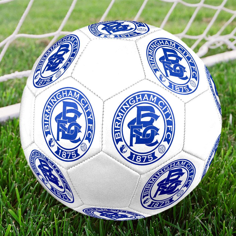 Pallone da calcioBirmingham logo stampato Taglia 5, Cucito a macchina in PVC, Resistente e ad alto rimbalzo, Adatto a tutte le età, Merchandising per tifosi, per partite e uso all'aperto.