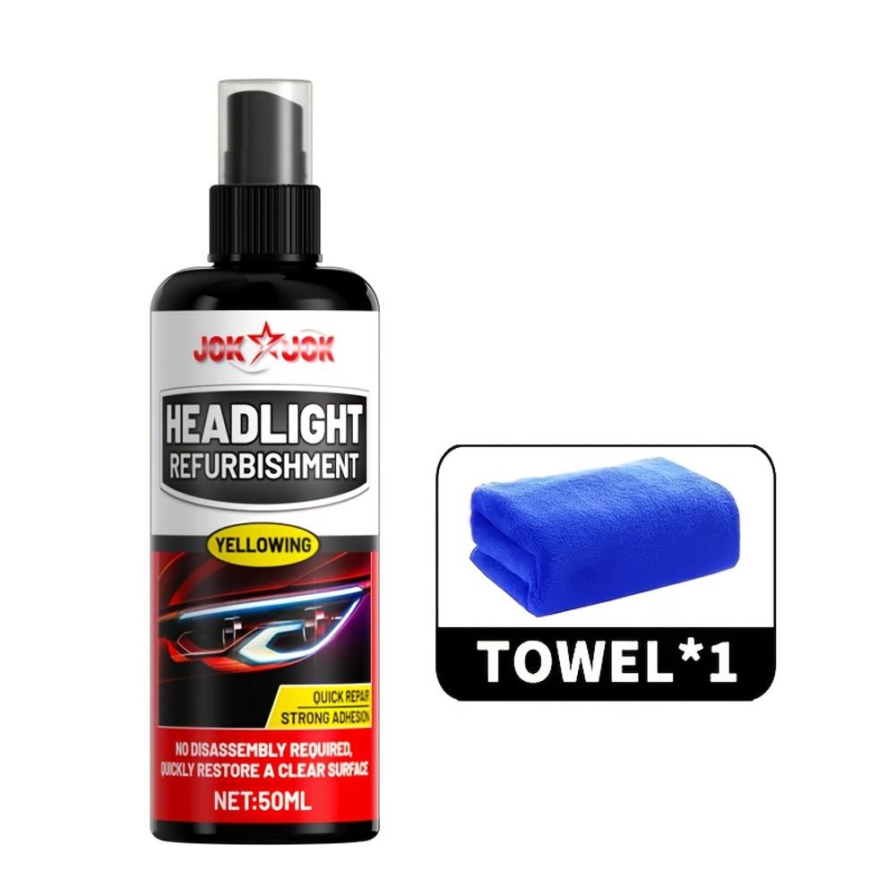 JOKJOK 50ml All-in-One Headlight Restoration Spray - 10-Year Long-Lasting Clear Coat Protection, Hazy & Oxidized Lens Treatment,