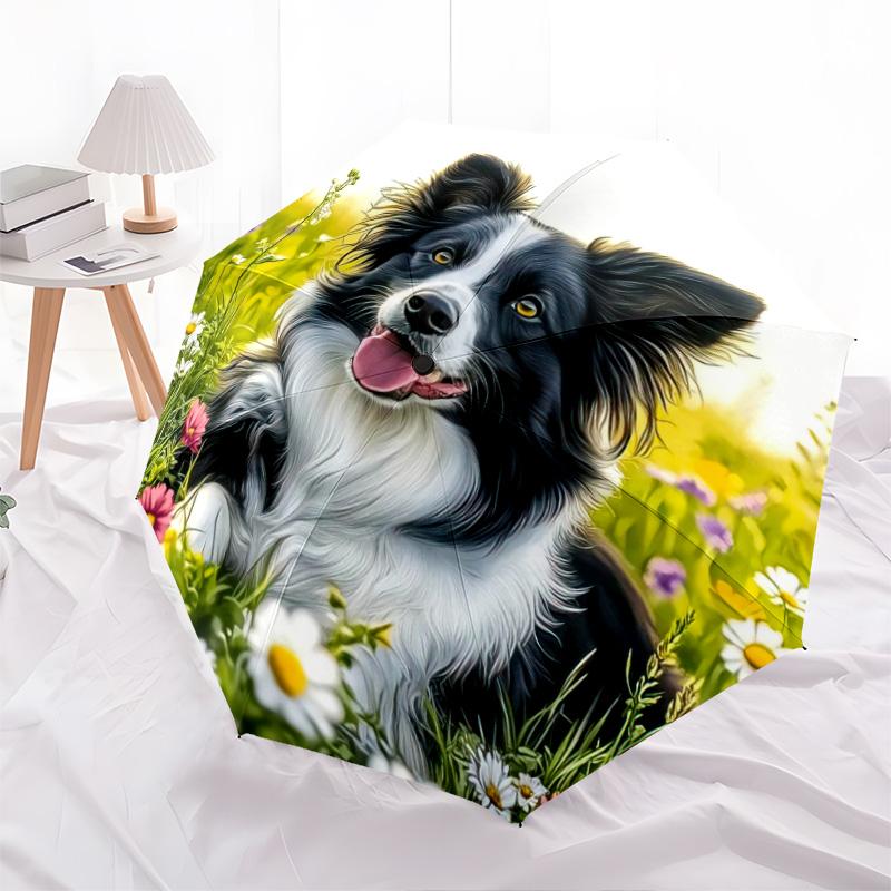 1pc Dog Lover Cute Pet Chihuahua VIP Border Collie Dog Umbrella Portable Folding Umbrella Iron Frame Hole Bone Structure Outdoor Home Umbrella H2