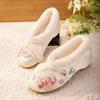 2026 Winter Women's Chinese Traditional Flat Sole Embroidered Cotton Shoes Soft Sole Shallow Slip On Plush Warm Retro Shoes
