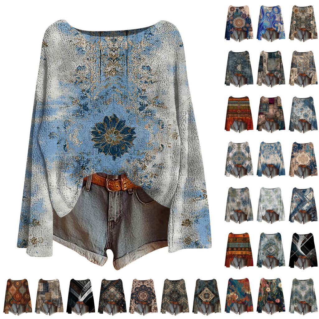 Women's Round Neck Lightweight Sweater Casual Long Sleeve Knit Pullover