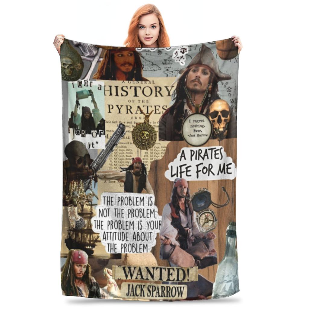 Coperte in pile Pirati dei Caraibi Jack Sparrow Collage per Divano Camera da Letto Morbida Portatile da Esterno