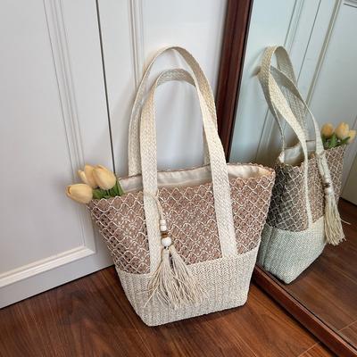 Summer New Woven Handbag Women's Bag Solid Color Simple Large Capacity Casual