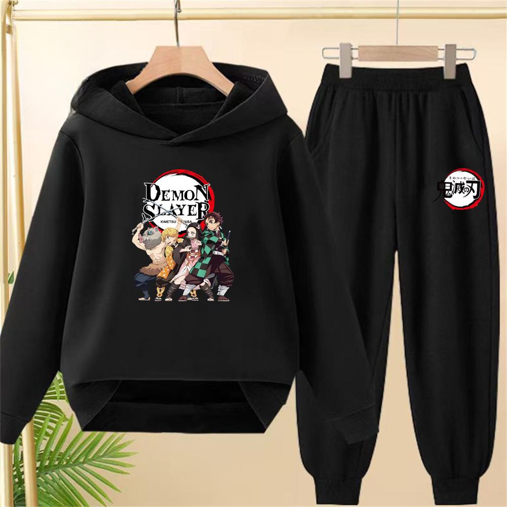 

Children s Hoodie Anime Demon Slayer Suitable Hooded Sweatshirt Outerwear Pants Set Autumn Clothing for Age 2-12 Boys Girls 100cm