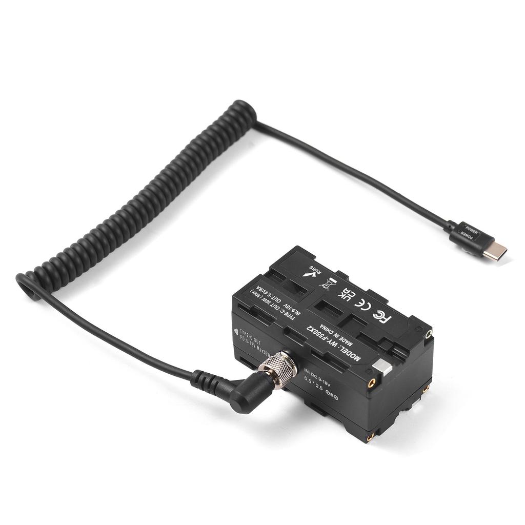 Type C To Double Sided NP F550 570 770 970 Dummy Battery Power Adapter with 5 12V Type C Output Flexible Spring Cable