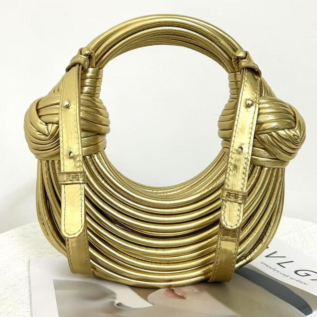 Goldener Kordelzug-Nudelbeutel: Damen Europäische & Amerikanische Mode Umhängetasche mit Hochwertiger Textur