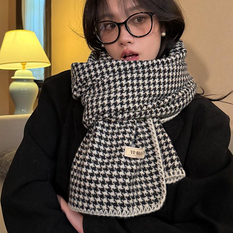 British Classic Warm Houndstooth Scarf for Women in Winter  High End Double-sided Warm Scarf for Winter Wear  Large Shawl