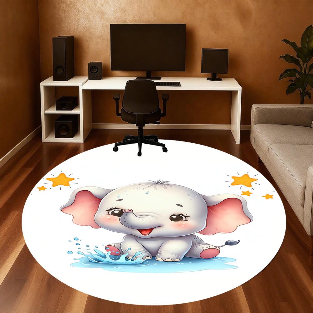 1pc baby elephant water Round Chair mat Area Rug - Non-Slip, Floor Mat for Office, Bedroom, and Indoor Decor c1118080