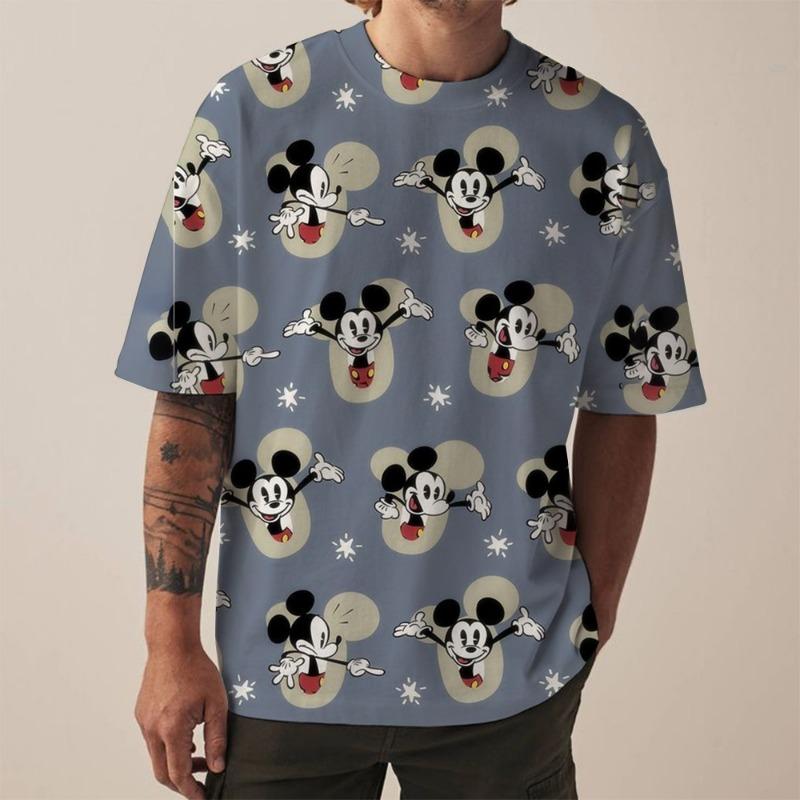 Disney Mickey Mouse print men's T-shirt fashionable holiday gift men round neck short sleeved oversized Hip hop clothing Boys