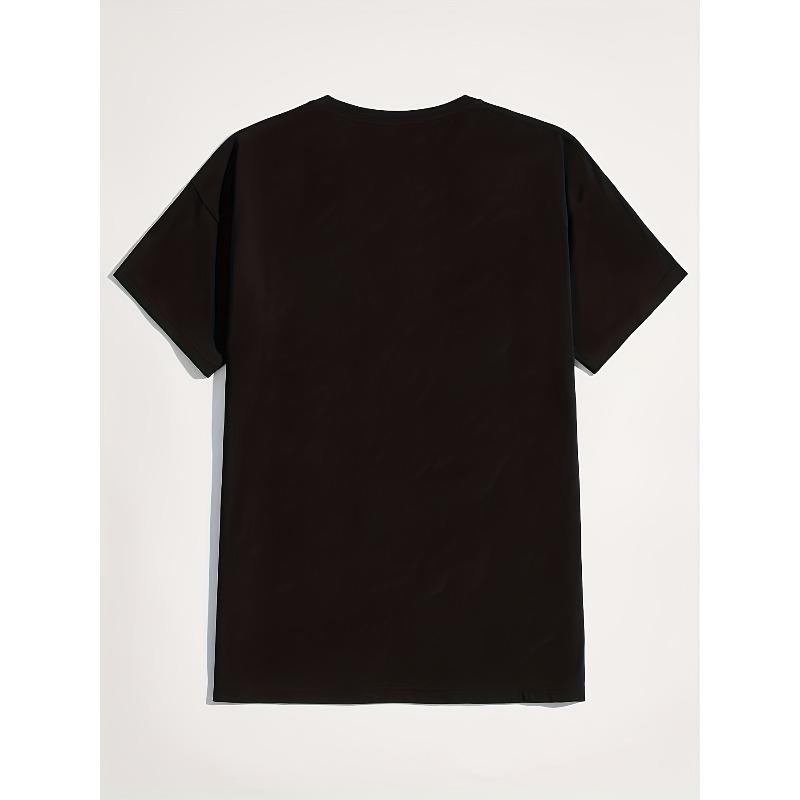 Women Bohemian Believe T-Shirt Black White Floral Star Print Round Neck Short Sleeve Loose Lightweight All-Season Boho Casual Top