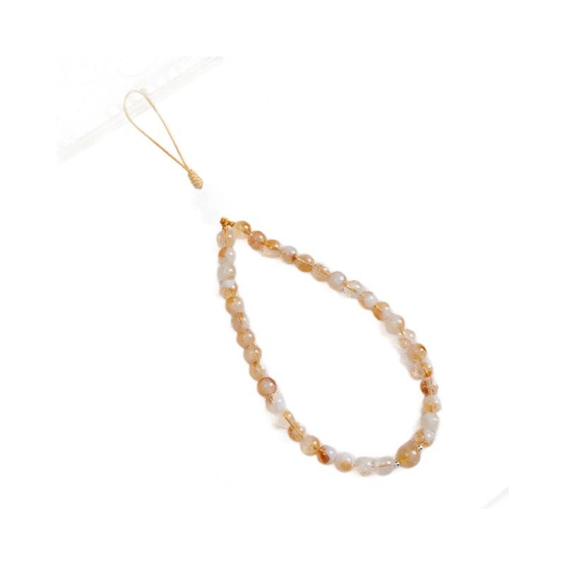 Original design natural yellow citrine crystal phone chain, golden rutilated quartz, white crystal lion pendant phone strap for women