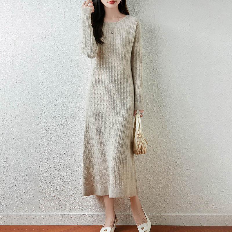 Women Sweater Dress 100% Wool MODERN NEW SAGA O-neck Knit Long Pullover Winter Jumpers Wool Long Dress Female