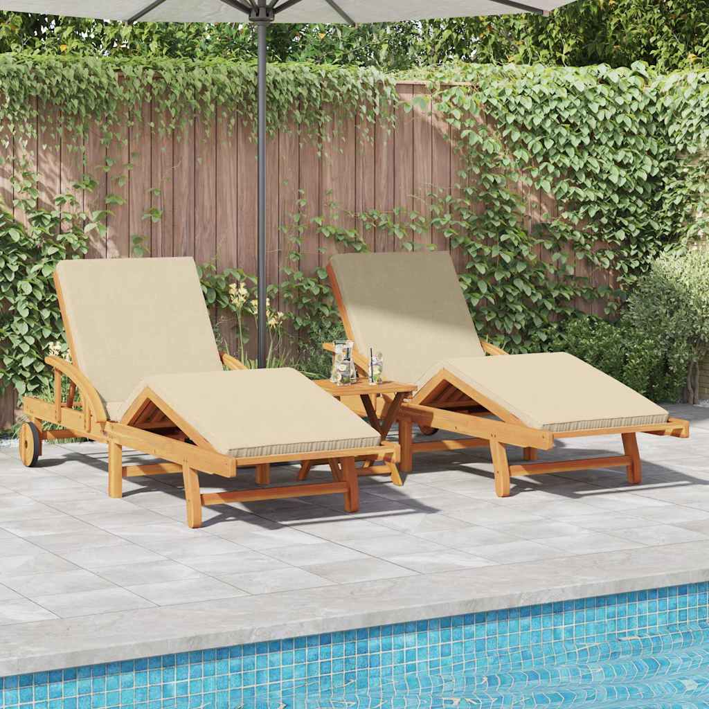 Sun Lounger 2 Pcs Beige 200 X 67 X 84 Cm Solid Acacia Wood