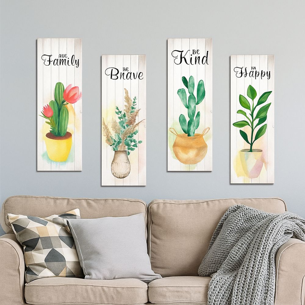 4pcs Wooden Cactus Plants Hanging Sign Wall-mounting Wall Decorative Panel Bar Wall
