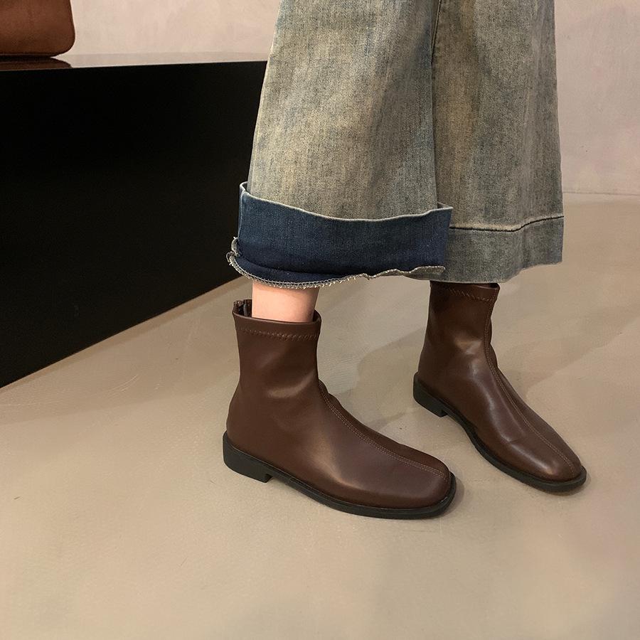 Retro suede French small ankle boots women's new autumn and winter low heel black thin short Martin boots