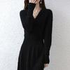 Long-sleeved Knitted Dress for Women's Autumn and Winter V-neck Pullover Long Sweater Dress Loose Long-sleeved Knitted Sweater