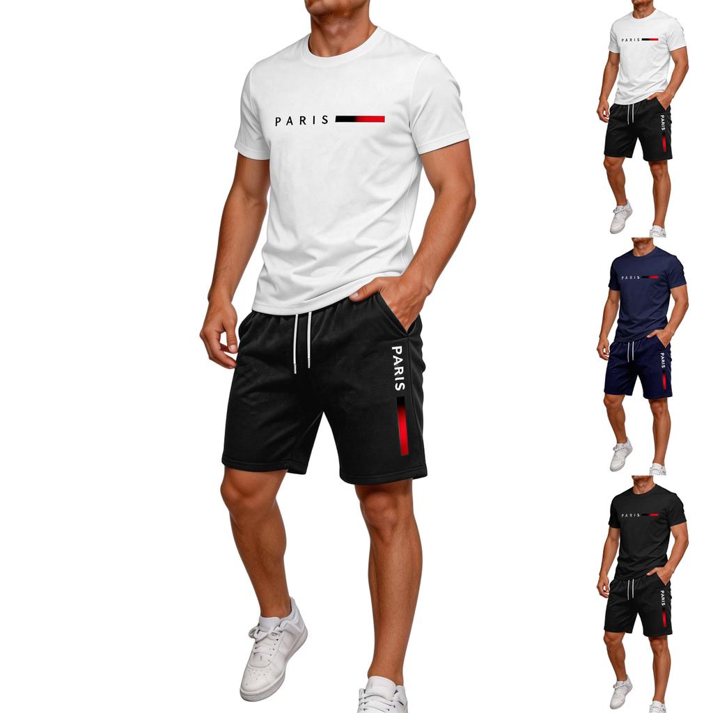 Men's Summer Comfortable Sports Outfit - Round-neck Short-sleeved Short Pants For Casual Home Wear