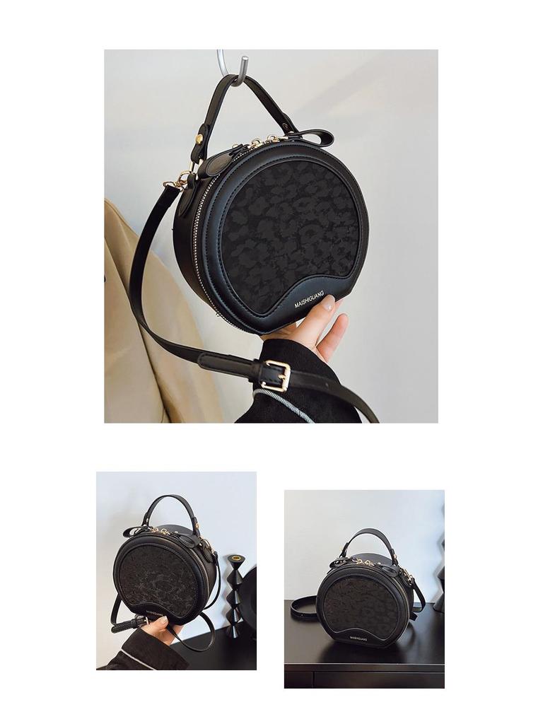 2025 Leopard Print Single Shoulder Crossbody: Women's Retro Round Handbag In Celebrity Fashion