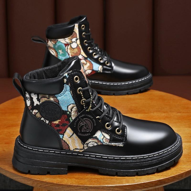 New Men's Boots Designer Luxury Men Working Boots High Tops Platform Leather Shoes for Men British Style Motorcycle Botas Hombre