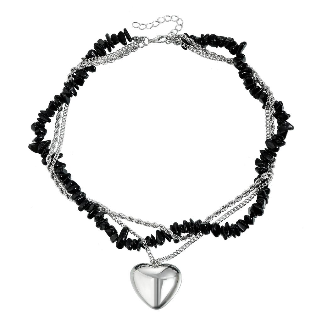 Dark less ins wind exaggerated love collarbone chain light luxury trend y1k multi-layer necklace