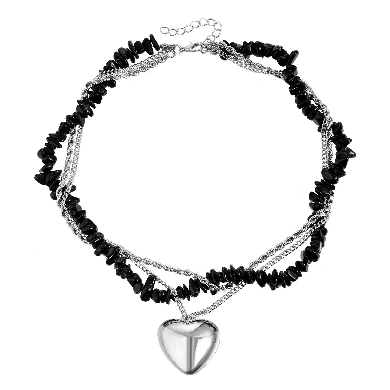 Dark less ins wind exaggerated love collarbone chain light luxury trend y1k multi-layer necklace