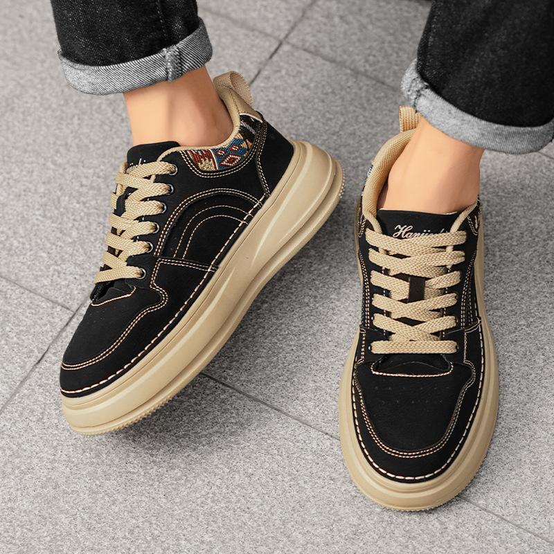 Retro style low-top thick-soled cushioning leather sneakers outdoor street casual board shoes