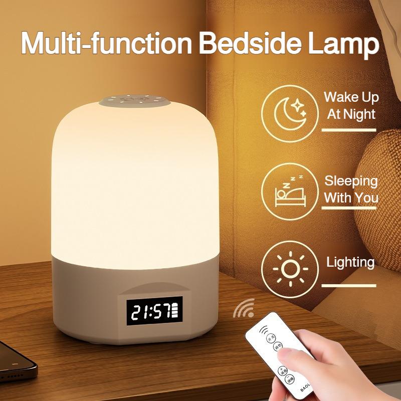 LED Bedside Lamp with Clock Display Touch Control Dimmable Night Light USB Rechargeable for Bedroom Baby Feeding