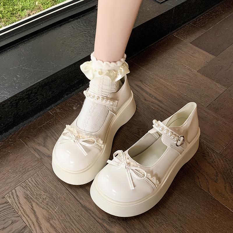French Xiaoxiangfeng Muffin Mary Jane Single Shoes Women's 2025 Spring and Summer New Platform with Skirt Pearl JK Small Leather Shoes
