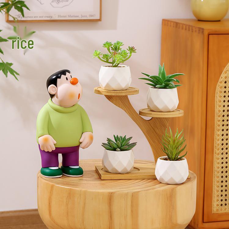 Small Indoor Potted Succulent - Artificial Green Plant Ornament for Home, Office, or Desktop Decor