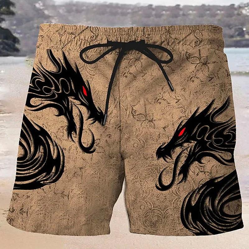 Men's Dragon Swim Trunks Swim Shorts Board Shorts Mid Waist Hawaiian Casual Holiday Beach Drawstring with Mesh Lining Elastic