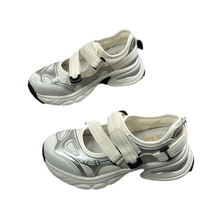 Thick-soled hollowed-out and breathable dad sandals women's new summer 2025 outer wear Velcro color matching casual sports shoes