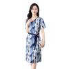 Mom Summer New Mulberry Silk Dress Women's Short-sleeved Temperament V-neck Printed Silk Medium and Long Skirt
