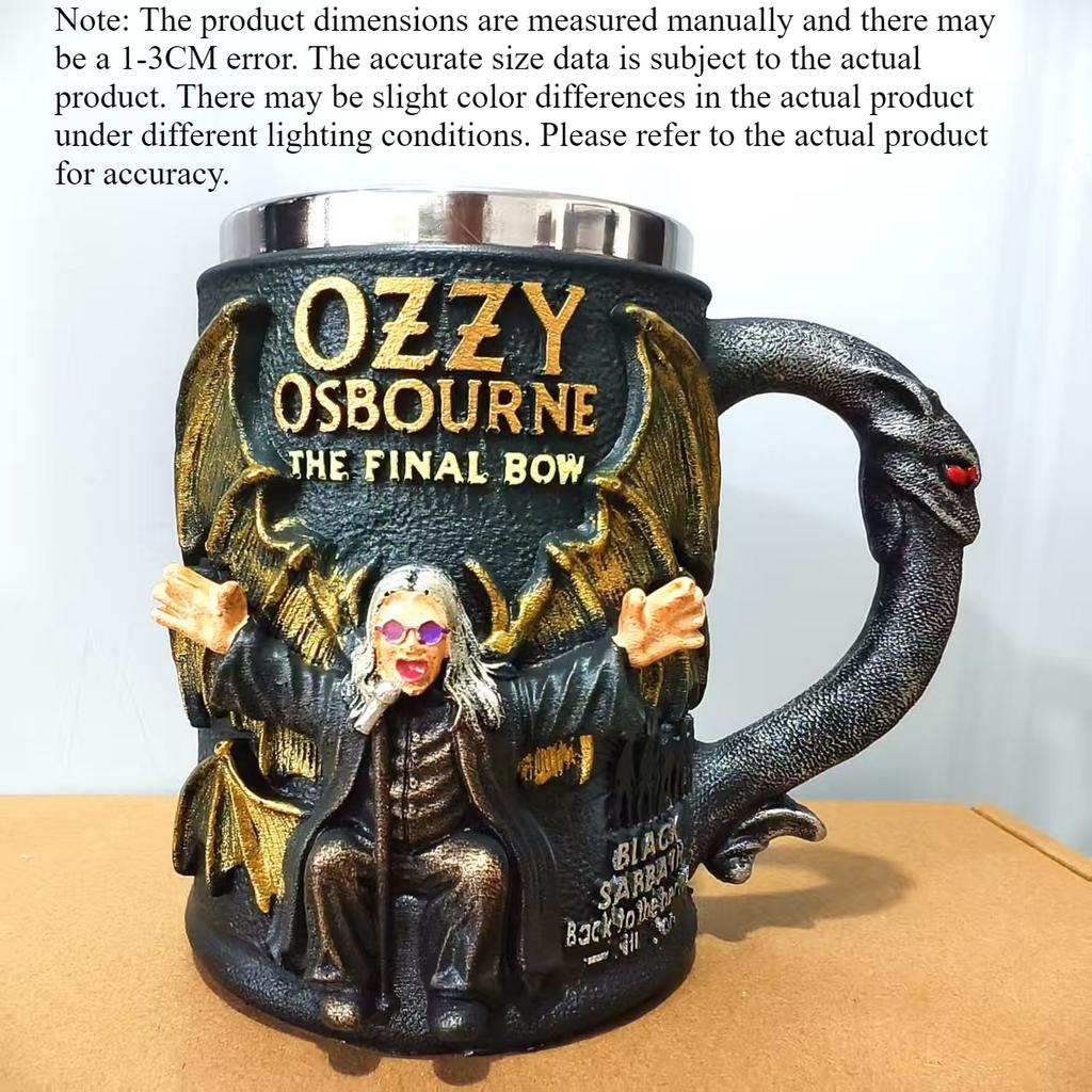 Neue Retro 3D Harz Tasse Ozzy Osbourne The Final Bow Handwerks-Dekoration Edelstahl Innenbehälter Tasse für Bar Restaurant & Zuhause