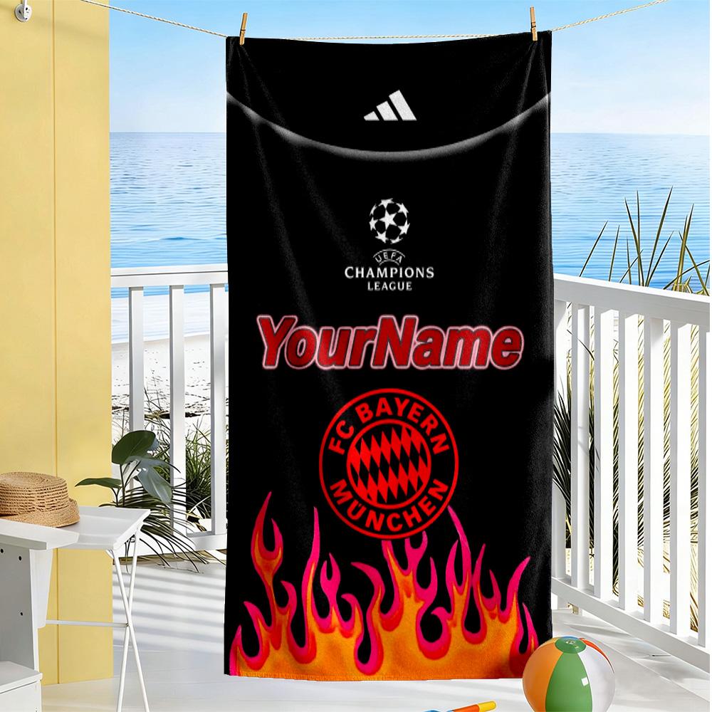 Asciugamano da Spiaggia Personalizzabile con Nome Bayern Monaco Microfibra Morbidissima Tessuto Asciugatura Rapida Portatile per Nuoto Spiaggia Campeggio Viaggio Accessori da Spiaggia Palestra