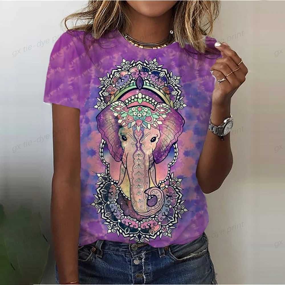 Cute Elephant Cat Pattern Women's T-shirt Fun Fashion Short Sleeve Women's 3D T-shirt Digital Printing Shirt