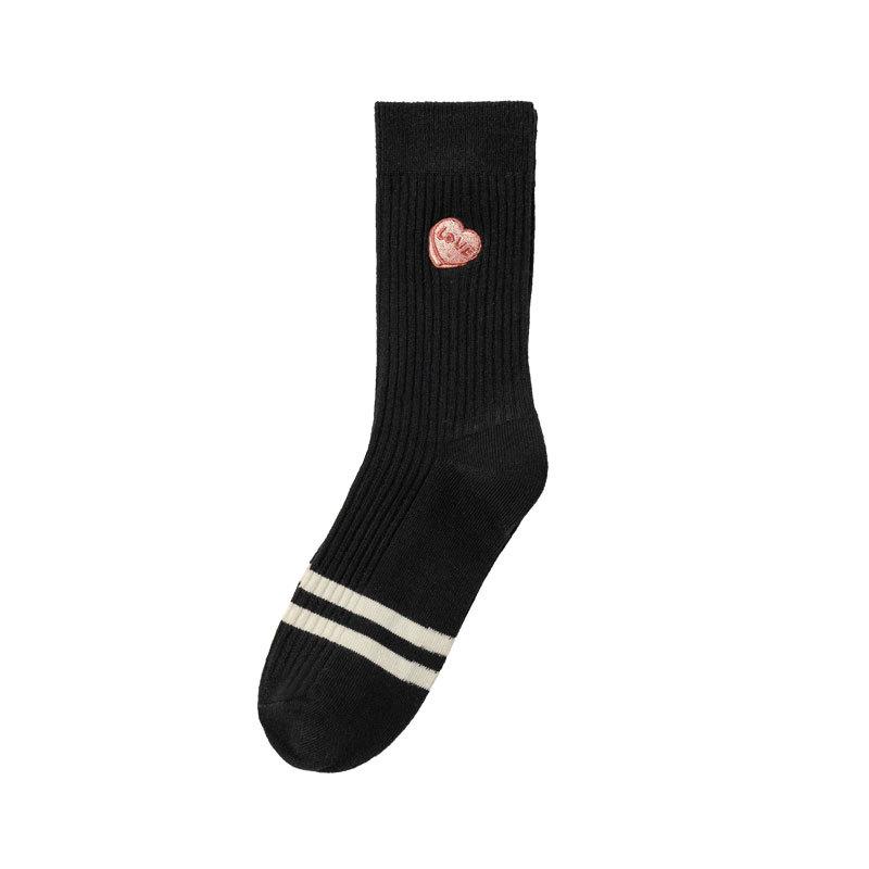 5 Pairs Autumn and Winter New Socks Women's Sports and Leisure Stripes Colour Blocking Embroidery Mid-calf Socks Women's Socks Hundred Socks Wholesale