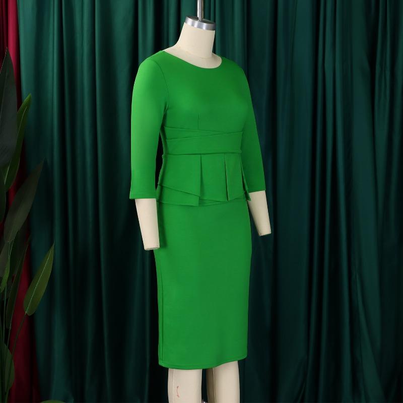 Women's Autumn New Fashion Temperament Elegant Solid Color Ruffled Edge Wrapped Buttock Dress