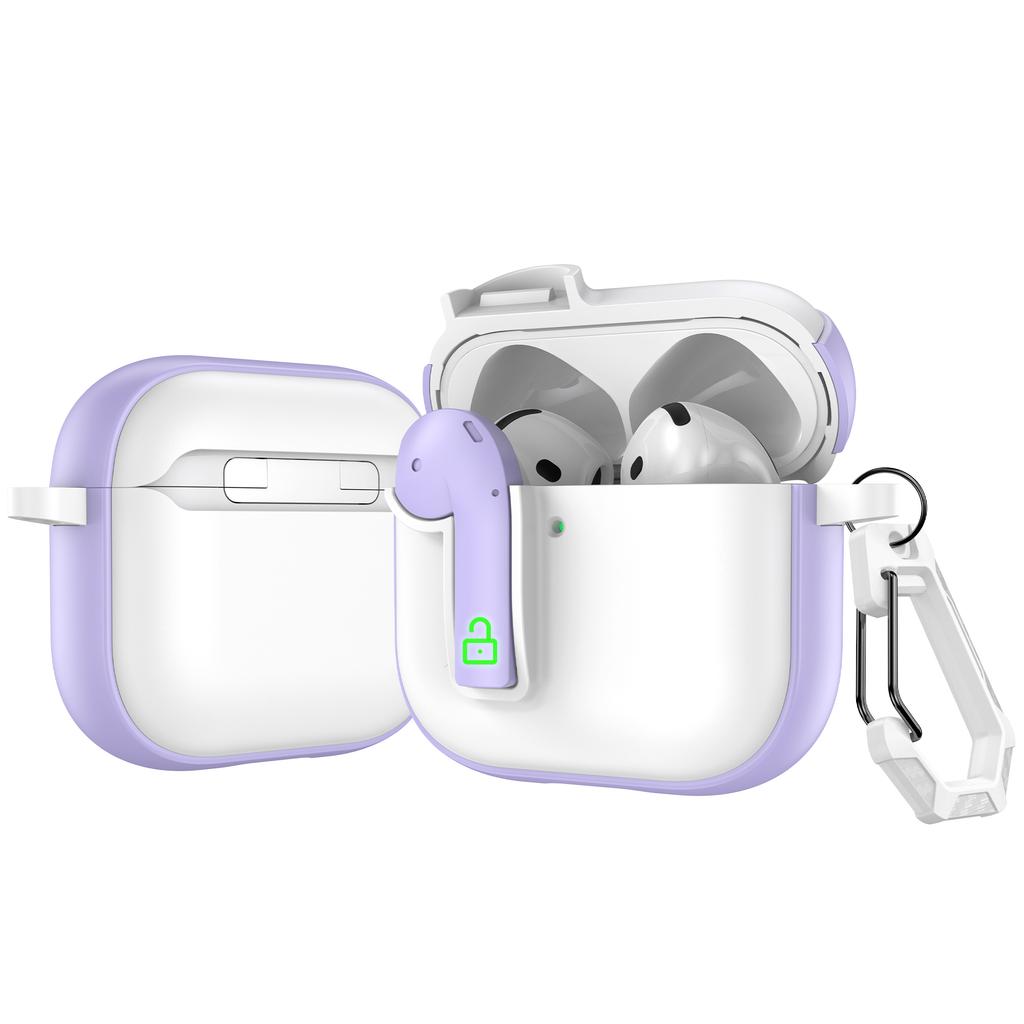 For AirPods 4 Case Colorful Lock Buckle Shockproof TPU + PC Earphone Cover with Carabiner