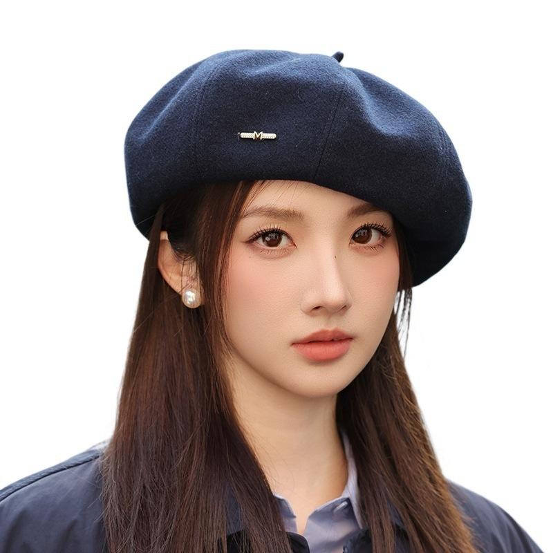 Korean Style Hat for Women In Autumn and Winter New Retro Beret Casual All Match Octagonal Hat Big Head Circumference Showing Face Small Painter Hat
