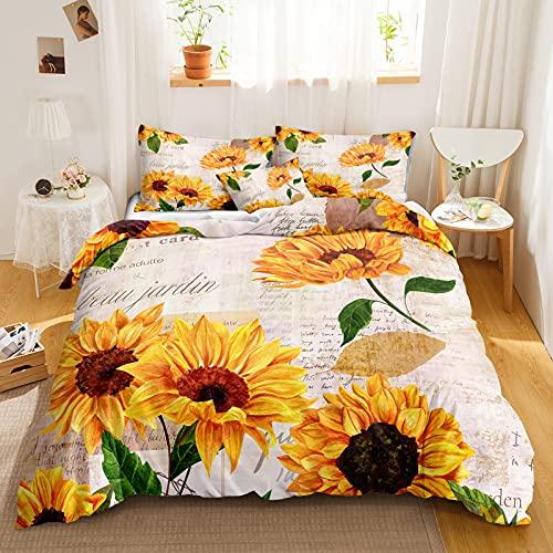 Yelow Flower Soft with Soft Fabric Duvet Cover Set Sunflower Bedclothes Sunflower Fields With Sunset Printed Botanical Flowers Beding Set