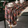 1PC LOZUJOJU Christmas Plaid Printed Tassel Edge Table cloth Retro Party Decoration Table cloth for Kitchen Dining Table Coffee Table Home Decor
