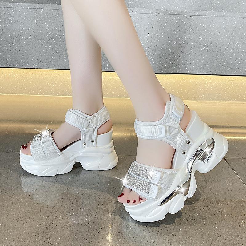 Fashion Women's Shiny Wedge Sandals, Thick Outdoor Beach Shoes, Casual, Fashion, Summer, 2024, 10 Cm