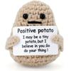 Positive Mini Potato and Sunflower Pot Set - Hand-Knit Crochet Dolls with Encouraging Card