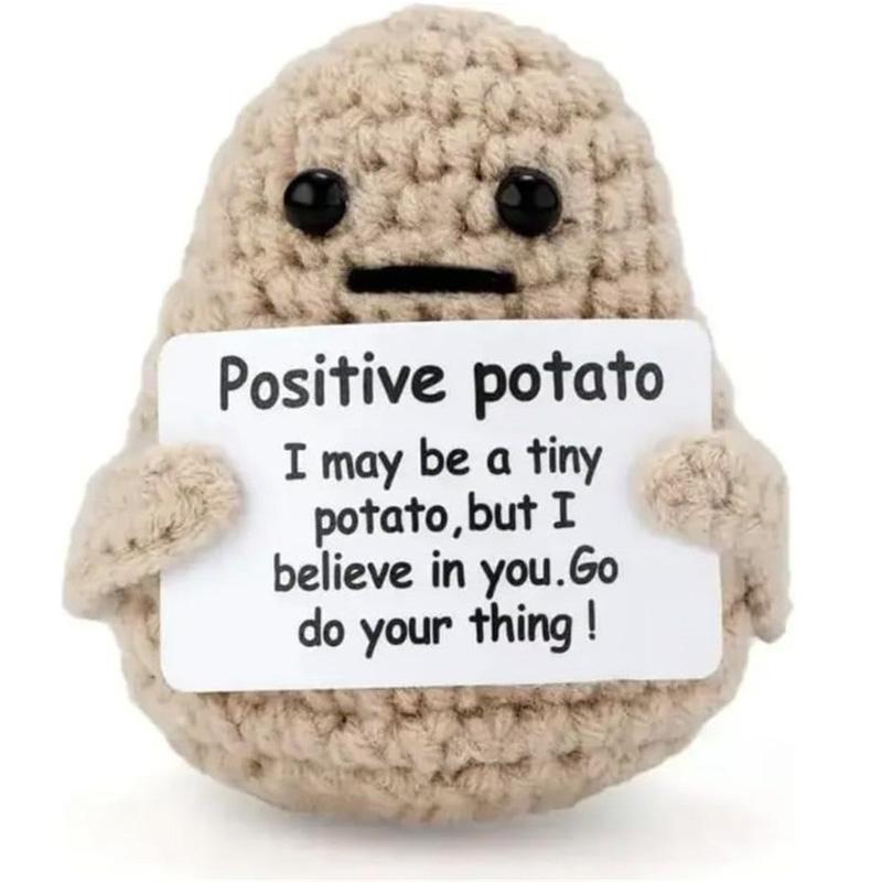 Positives Mini-Kartoffel- und Sonnenblumentopf-Set - handgestrickte Häkelpuppen mit aufmunternder Karte