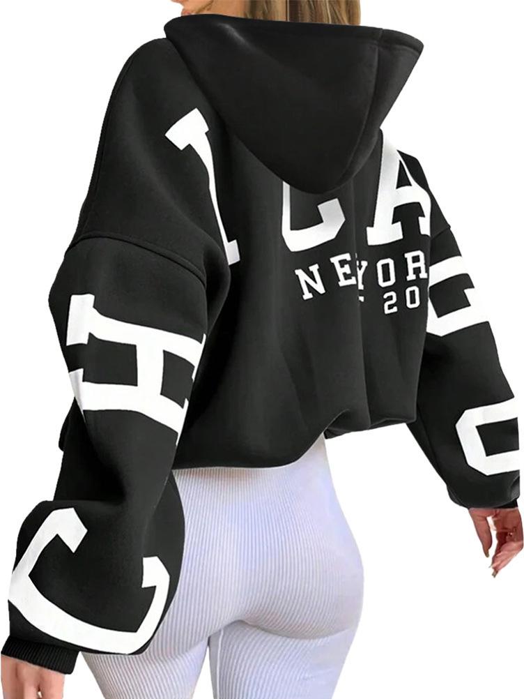 2024 European & American Style Letter Print Hooded Sweatshirt