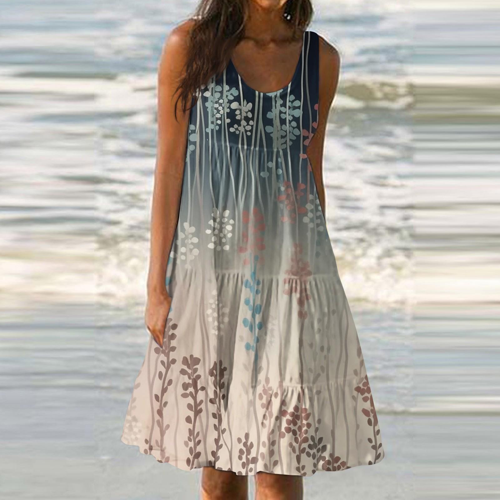 Женское летнее модное свободное повседневное пляжное платье без рукавов с принтом — фото 6